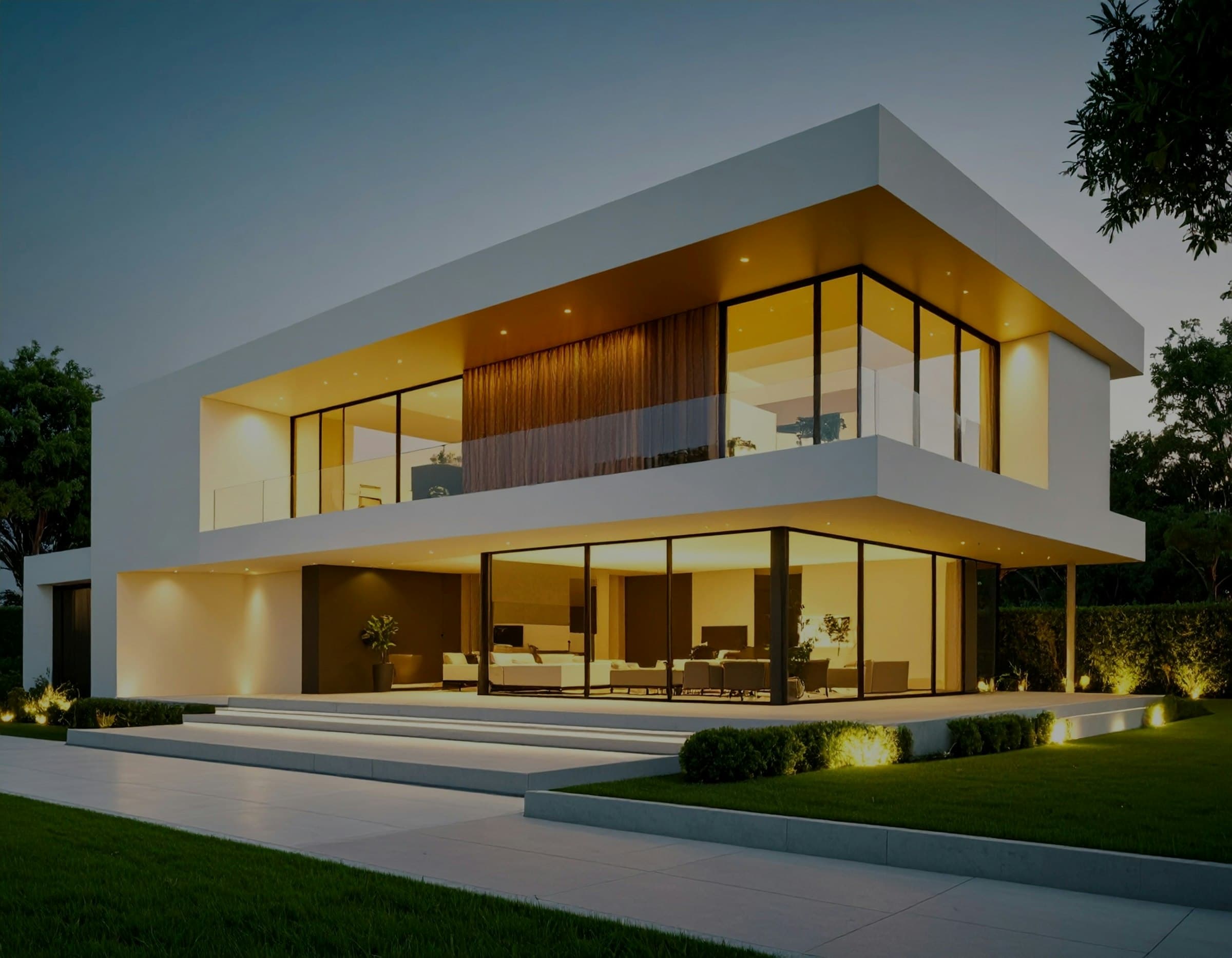 Modern villa with lit interiors (illustrative photo)